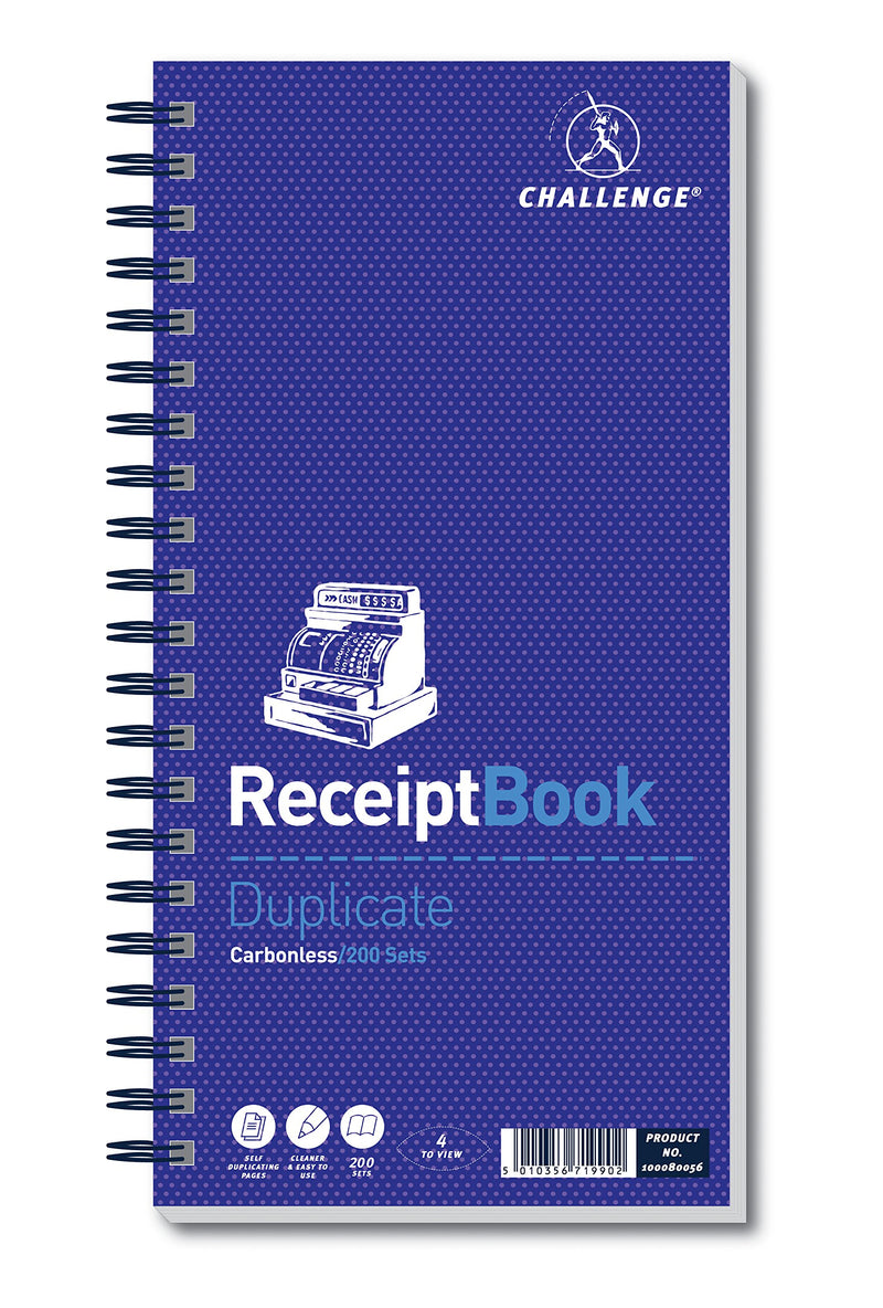 Challenge 280 x 141 mm Duplicate Receipt Book, Carbonless, 200 Pages, Set of 1