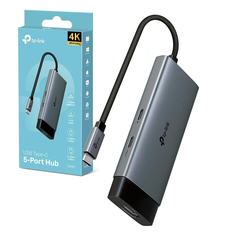 TP-Link UH5020C USB C Hub, 5 in 1 USB C to HDMI Docking Station, 4K HDMI Adapter, 2 USB-A Ports Dock, USB C 3.0 Multiport Adapter, 100W Fast Charging, Aluminum USB Type C Splitter for Laptop/Xbox/PS5