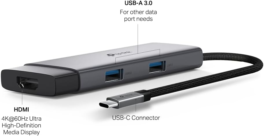 TP-Link UH5020C USB C Hub, 5 in 1 USB C to HDMI Docking Station, 4K HDMI Adapter, 2 USB-A Ports Dock, USB C 3.0 Multiport Adapter, 100W Fast Charging, Aluminum USB Type C Splitter for Laptop/Xbox/PS5