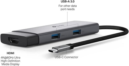 TP-Link UH5020C USB C Hub, 5 in 1 USB C to HDMI Docking Station, 4K HDMI Adapter, 2 USB-A Ports Dock, USB C 3.0 Multiport Adapter, 100W Fast Charging, Aluminum USB Type C Splitter for Laptop/Xbox/PS5