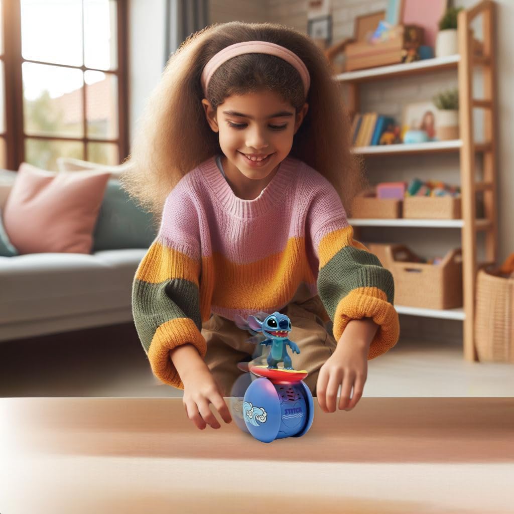 LEXIBOOK, Disney Stitch, The Interactive Surfer Stitch Robot – Self-Balancing, Light and Sound Effects, Portable Toy with Reactive Sensors, Blue, ROB01D