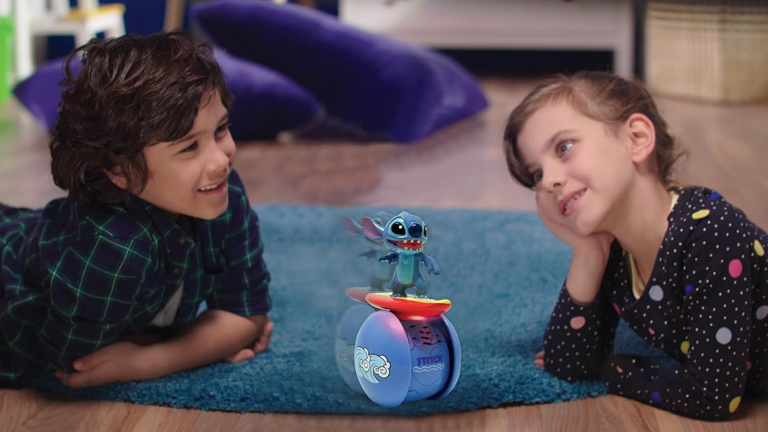 LEXIBOOK, Disney Stitch, The Interactive Surfer Stitch Robot – Self-Balancing, Light and Sound Effects, Portable Toy with Reactive Sensors, Blue, ROB01D