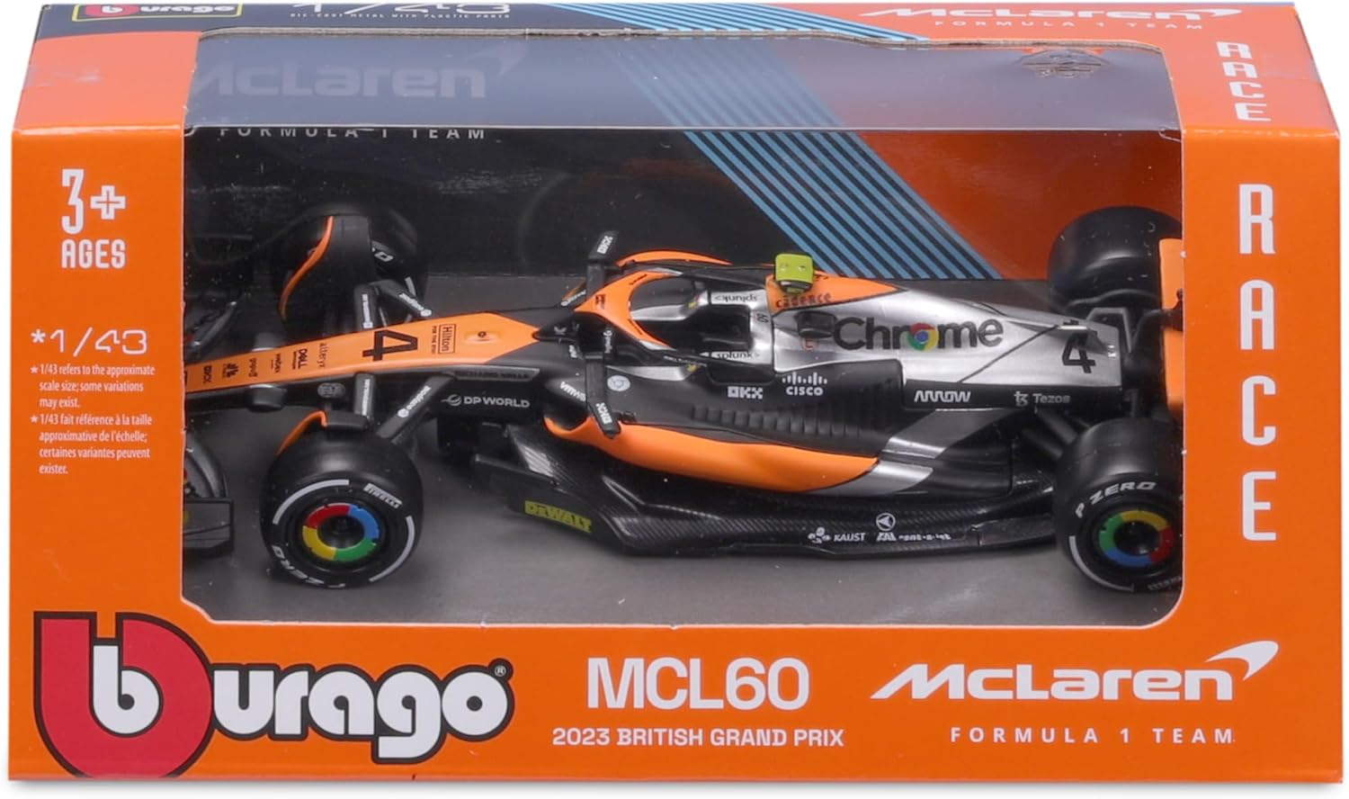 Bburago Formula 1 MCLAREN MCL60 2023 NORRIS 1:43 Scale Die-Cast Collectible Race Car