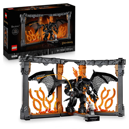LEGO Icons The Lord of the Rings: Balrog Boekensteun Bouwpakket voor Volwassenen - Kantoor Decoratie en Woonaccessoire Set met Gandalf de Grijze Minifiguur en Balrog Figuur - Cadeau voor Fans - 10367