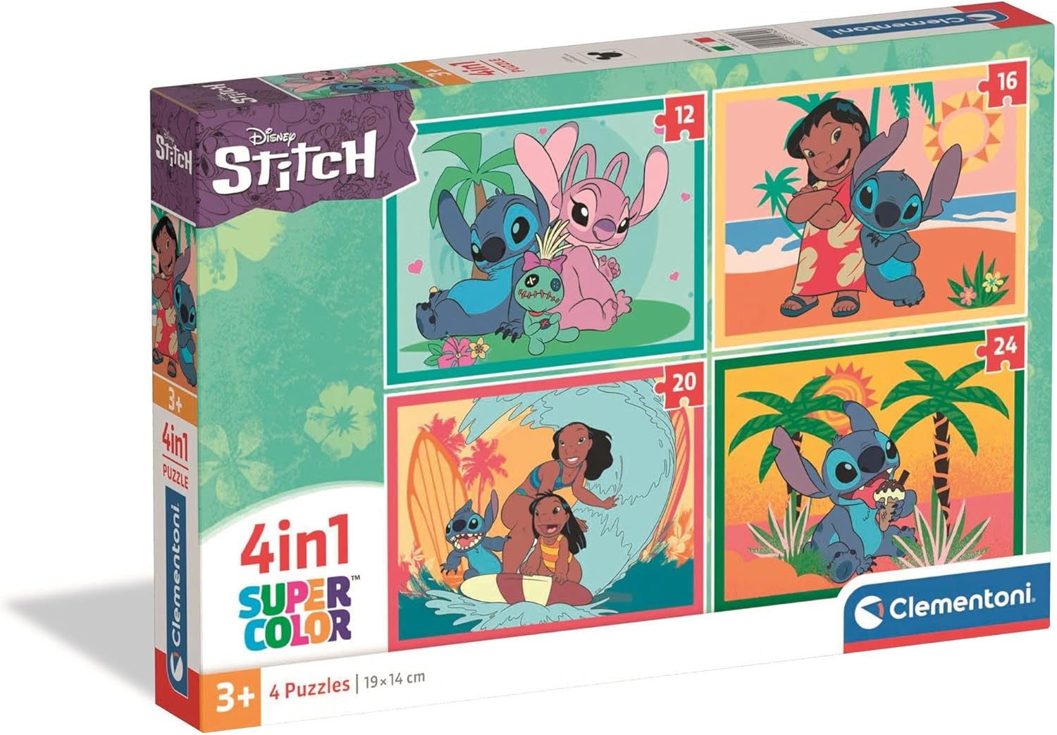 Clementoni - Puzzel 4-in-1 Supercolor, voor kinderen vanaf 3 jaar, verschillende delen illustraties Disney Stitch, cadeau-idee, Made in Italy, 21745