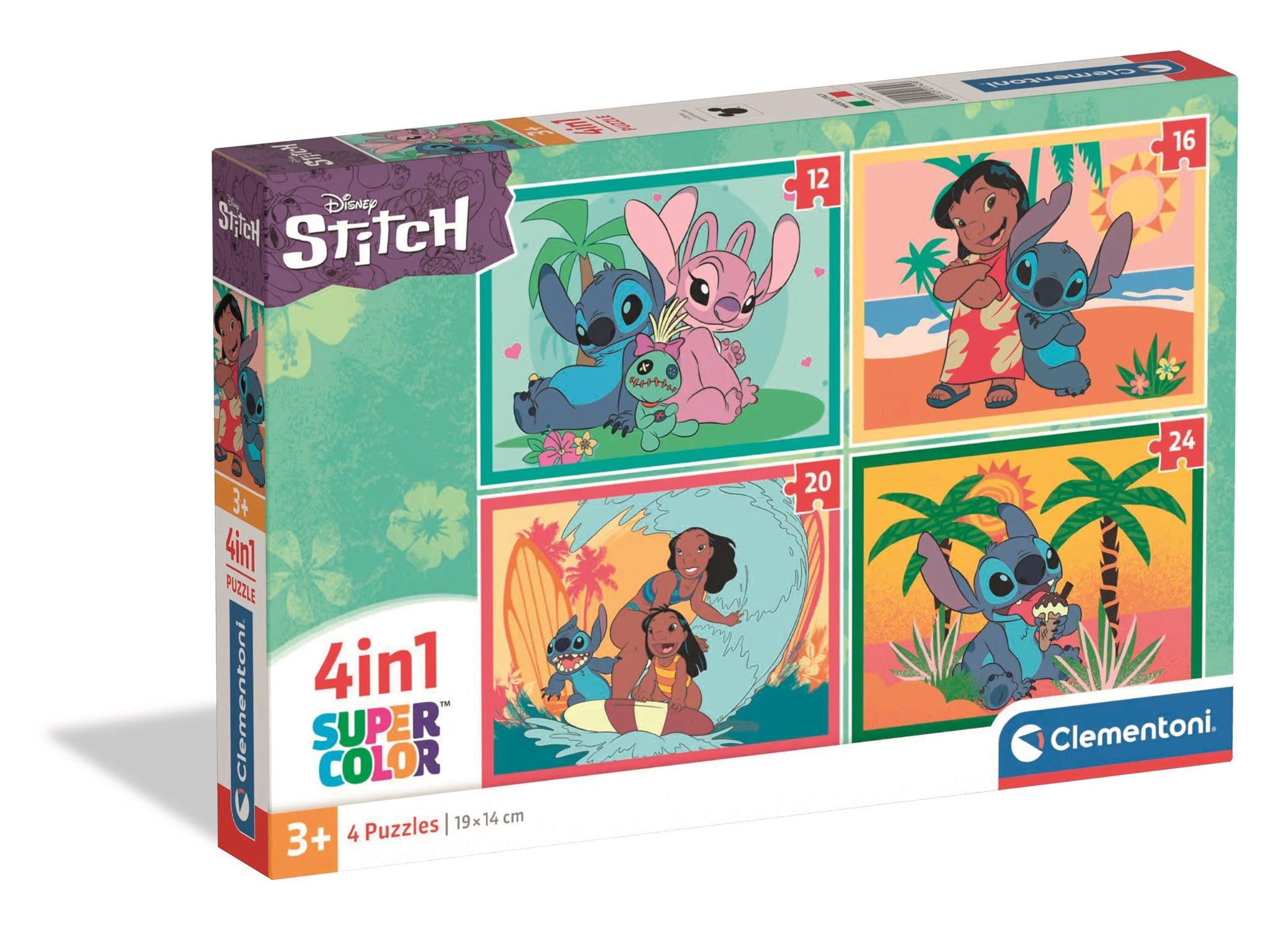 Clementoni - Puzzel 4-in-1 Supercolor, voor kinderen vanaf 3 jaar, verschillende delen illustraties Disney Stitch, cadeau-idee, Made in Italy, 21745