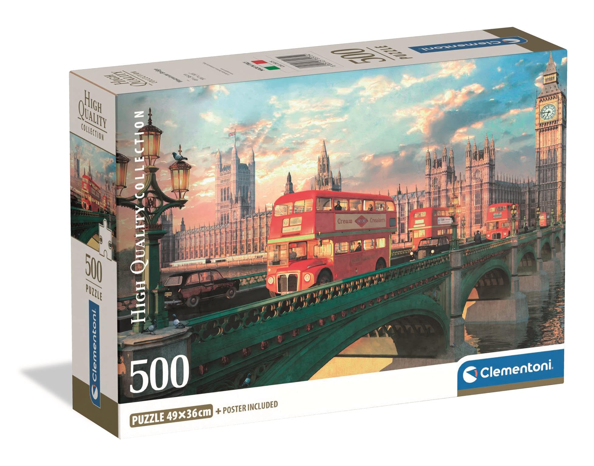 Clementoni - Puzzel met 500 stukjes voor volwassenen en jongens, collectie, thema Westminster Bridge met Big Ben, compacte doos met poster, cadeau-idee, made in Italy, 70 x 50 cm, 35575