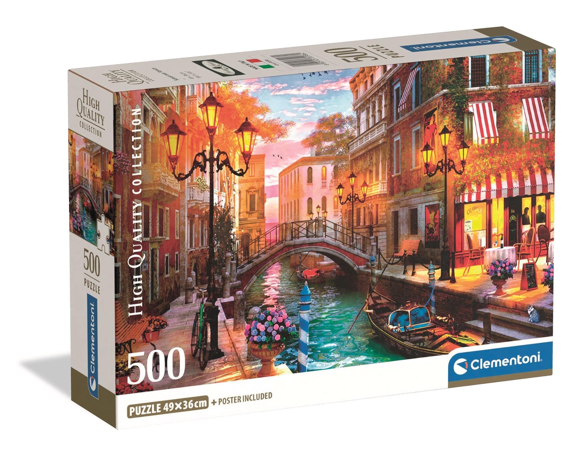Clementoni -35586-Puzzel 500 HQC Zonsondergang boven de Compacte Doos van Venetië