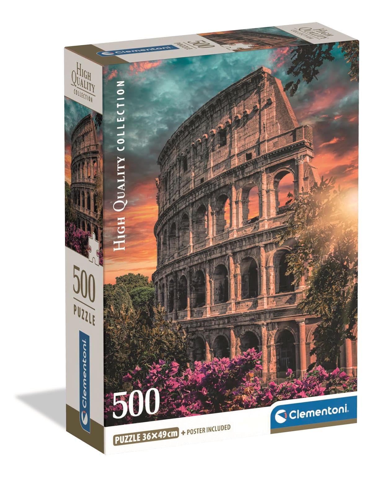 Clementoni - Puzzel met 500 stukjes voor volwassenen en jongens, collectie, thema amfitheater Flavio, met poster, compacte doos, cadeau-idee voor dames en heren, Made in Italy, 36 x 49 cm, 35588