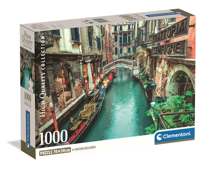 Clementoni - Puzzel met 1000 stukjes voor volwassenen en jongens, collectie, themakanalen van Venetië, met poster, compacte doos, cadeau-idee voor dames en heren, Made in Italy, 70 x 50 cm, 39945