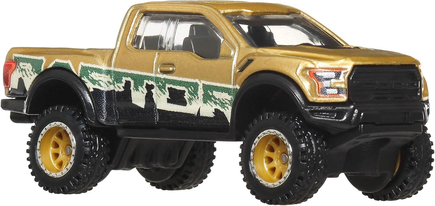 Hot Wheels Premium Car Culture Sammel-Spielzeugauto, Die-Cast '17 Ford F150 Raptor im Maßstab 1:64, Geländefahrzeug mit Real-Riders-Reifen, JBK70