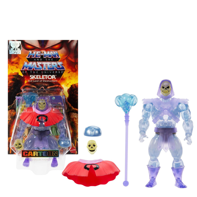 Masters of Universe Origins Action Figure Invisible Skeletor Cartoon Collection, 5.5-inch 1980s TV Villain, Detailed Clear Design & Alt Face Plate