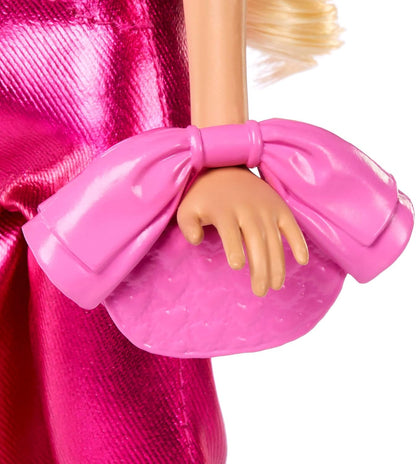 Barbie Deluxe Style Doll #5 in Metallic Pink Outfit, Blonde Hair, Sparkly Corset Top and Shiny Pants with Accessories like Rose Necklace and Handbag, JFP40