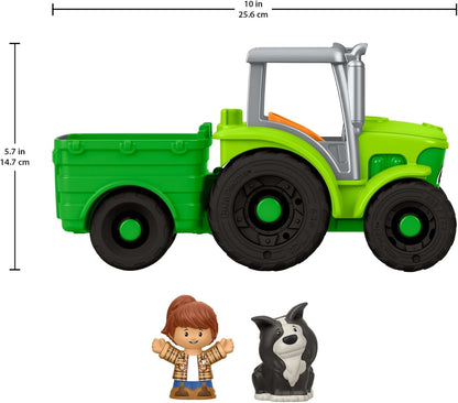 Fisher-Price Little People Toddler Toy Push & Play Tractor Push-Along Musical Farm Vehicle with 2 Figures for Pretend Play Kids Ages 1+ Years, JCW70