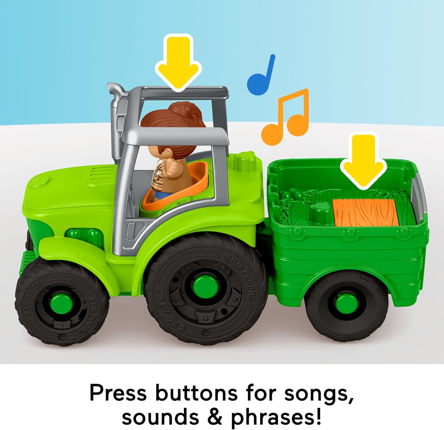 Fisher-Price Little People Toddler Toy Push & Play Tractor Push-Along Musical Farm Vehicle with 2 Figures for Pretend Play Kids Ages 1+ Years, JCW70