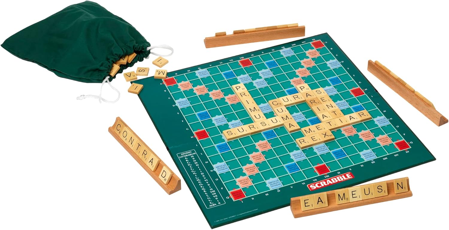 IDEAL | Scrabble Classic: a reproduction of the original 1950's design with wooden tiles - Latin Edition | Classic Games | For 2-4 Players | Ages 10+
