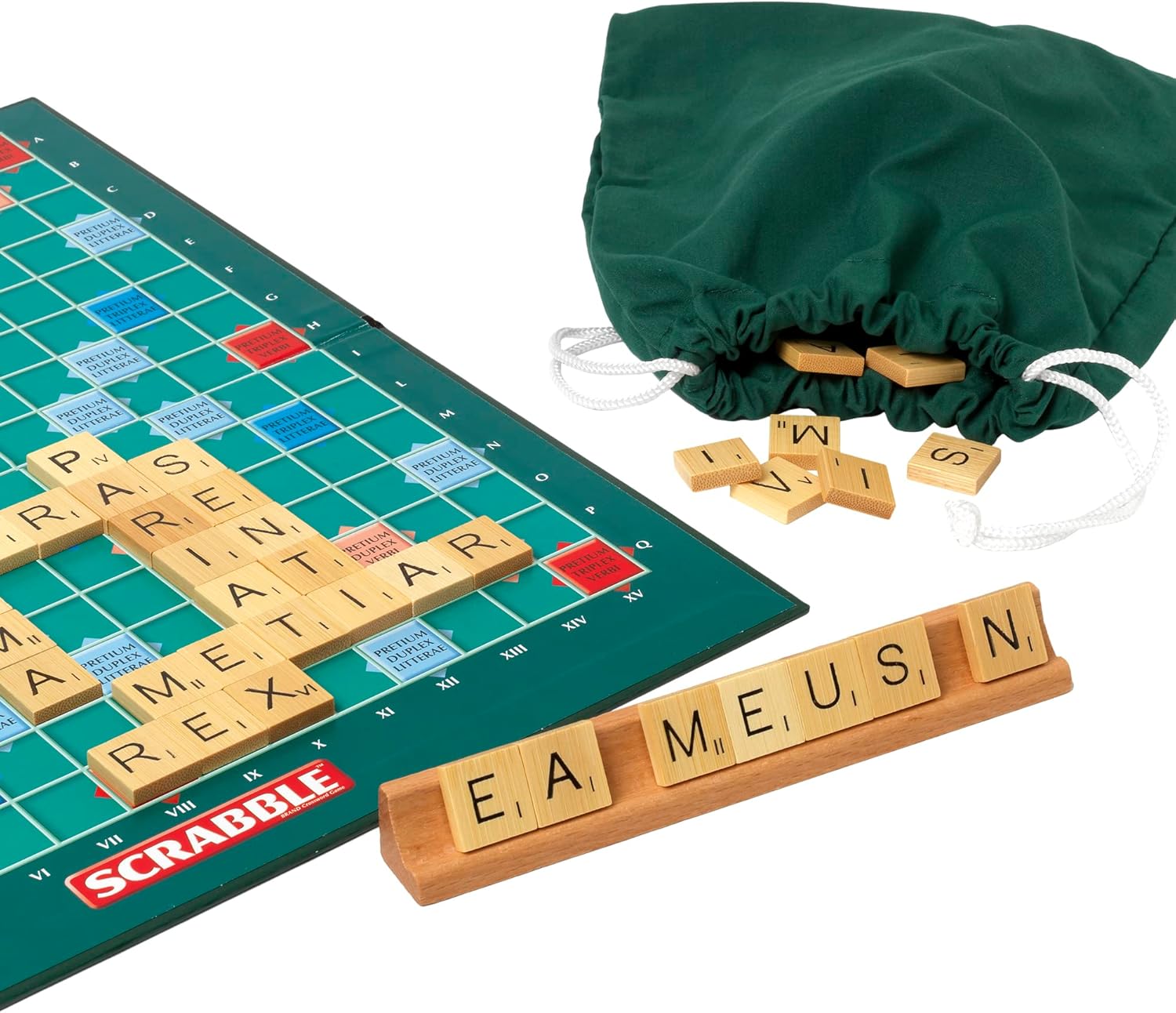 IDEAL | Scrabble Classic: a reproduction of the original 1950's design with wooden tiles - Latin Edition | Classic Games | For 2-4 Players | Ages 10+