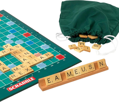 IDEAL | Scrabble Classic: a reproduction of the original 1950's design with wooden tiles - Latin Edition | Classic Games | For 2-4 Players | Ages 10+