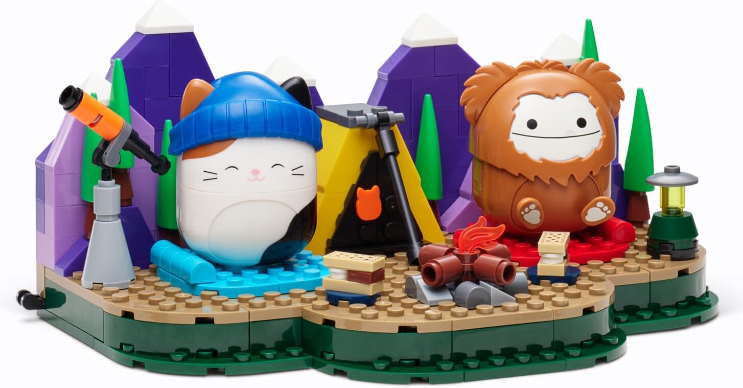 BLDR Squishmallows 246-piece Camping Adventure Building Set 0050 - Includes Squishmallows Buildable Figures Cam and Benny Ages 8+
