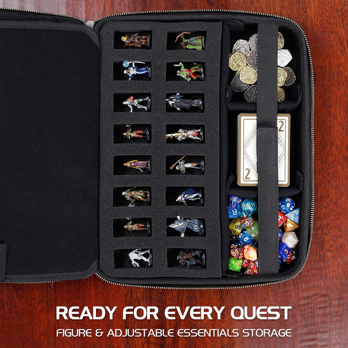 ENHANCE Collector's Edition RPG Organizer Case - DnD Binder with Built-in Character Sheet Holder and Erasable Scribe Panel, Dice Rolling Area, Removable Pen Pouch, Miniature Foam Tray (Dragon Silver