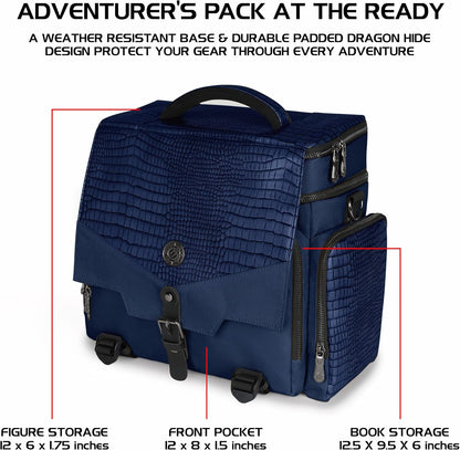 ENHANCE Collector's Edition RPG Adventurer's DND Bag - Dragon Hide Exterior Travel RPG Bag with Tabletop Miniatures Storage Vault, Mat Holder, DND Dice & Token Pockets, Fits 4-8 Books (Dragon Blue