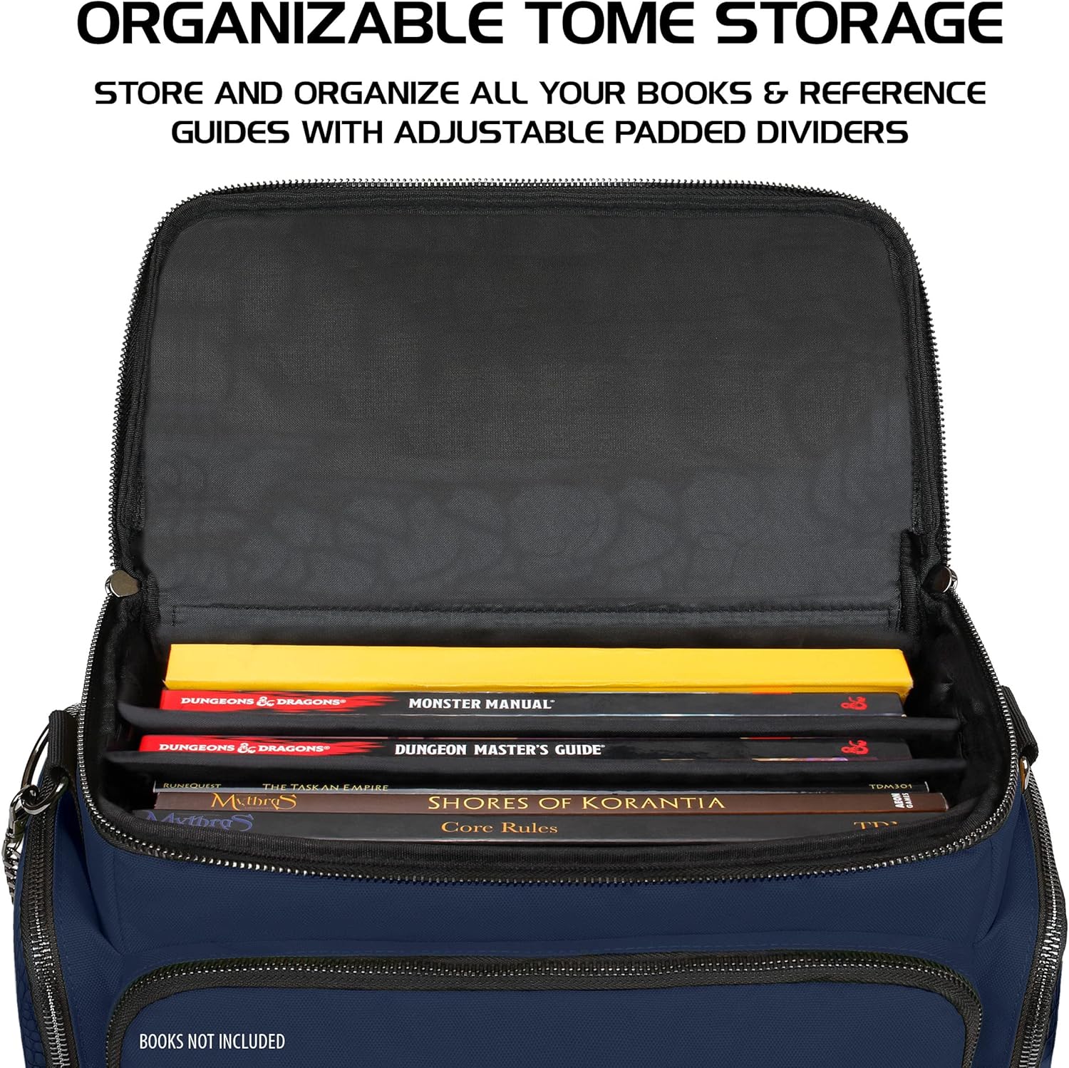 ENHANCE Collector's Edition RPG Adventurer's DND Bag - Dragon Hide Exterior Travel RPG Bag with Tabletop Miniatures Storage Vault, Mat Holder, DND Dice & Token Pockets, Fits 4-8 Books (Dragon Blue