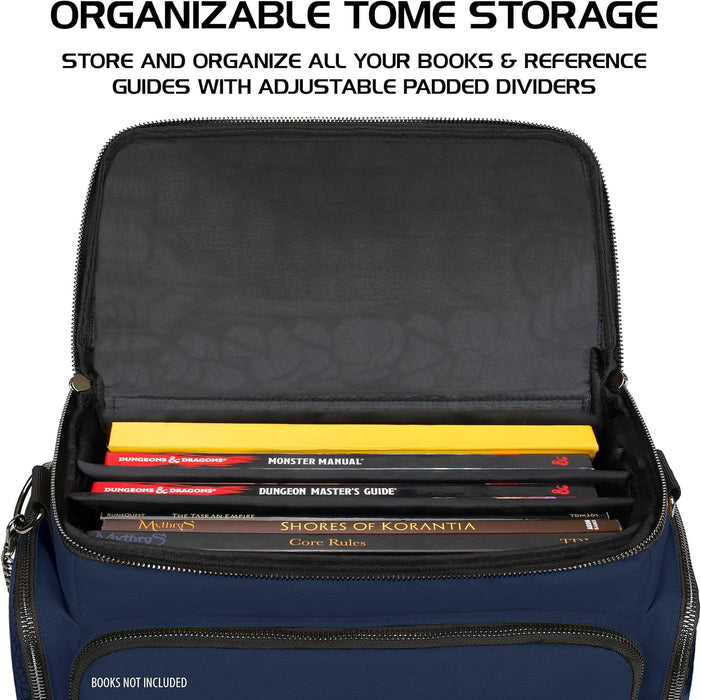 ENHANCE Collector's Edition RPG Adventurer's DND Bag - Dragon Hide Exterior Travel RPG Bag with Tabletop Miniatures Storage Vault, Mat Holder, DND Dice & Token Pockets, Fits 4-8 Books (Dragon Blue