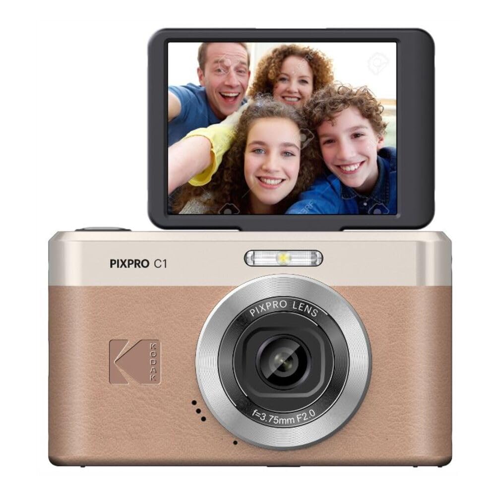 KODAK Pixpro C1 – Ultra-Compact Digital Camera | 13MP BSI CMOS, 4X Zoom, 2.8" LCD Screen, LED Flash – Marron