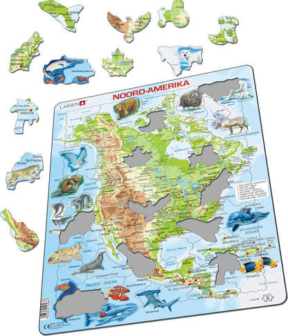 Selecta - Larsen Legpuzzel Kaart Noord Amerika Geografisch met Dieren 66st.