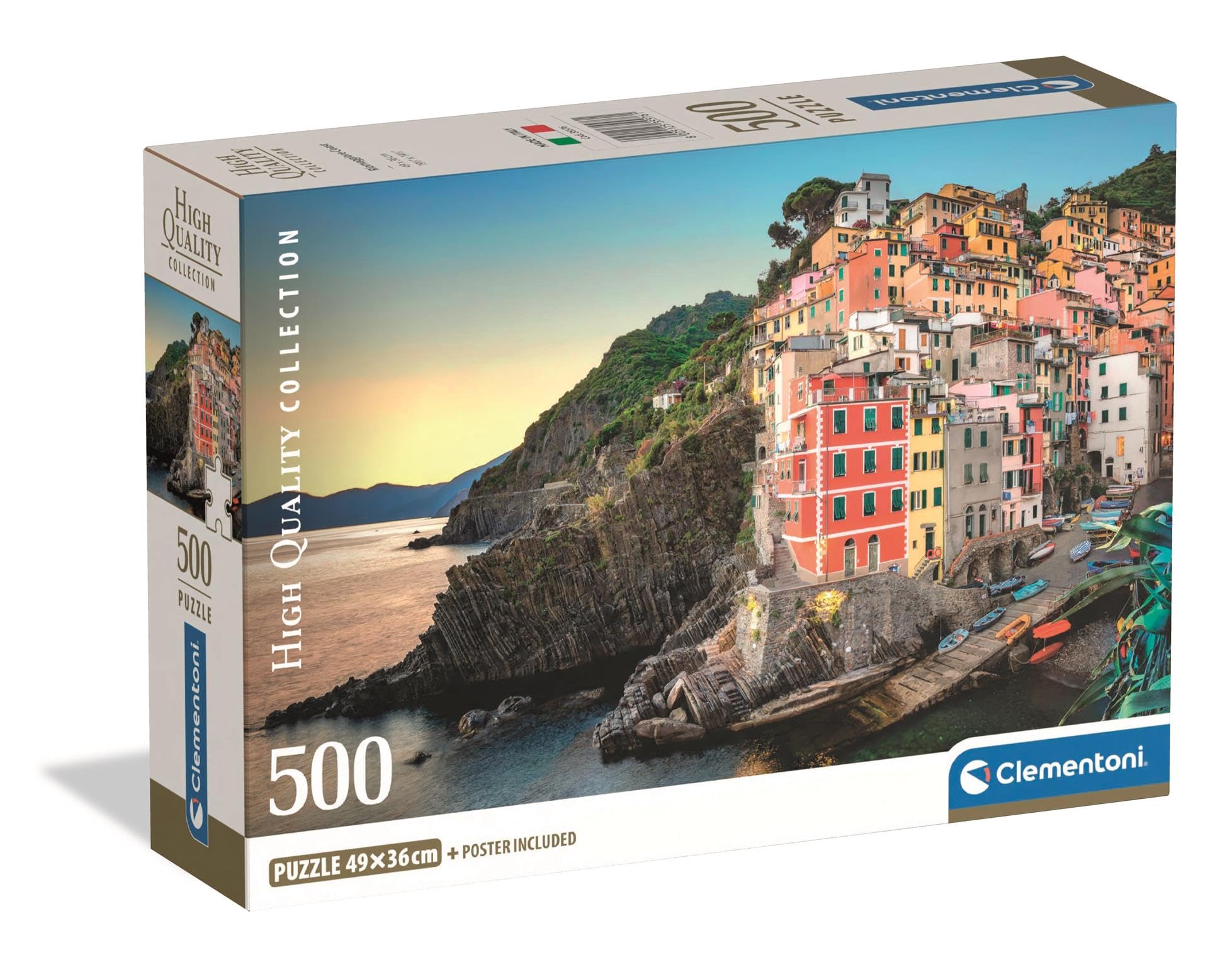 Clementoni - Puzzel met 500 stukjes voor volwassenen en jongens, collectie, thema Riomaggiore, compacte doos met poster, cadeau-idee, made in Italy, 70 x 50 cm, 35576