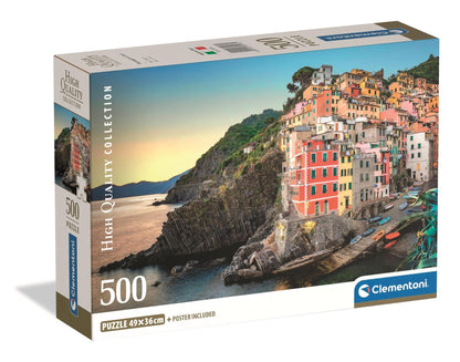 Clementoni - Puzzel met 500 stukjes voor volwassenen en jongens, collectie, thema Riomaggiore, compacte doos met poster, cadeau-idee, made in Italy, 70 x 50 cm, 35576