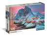 Clementoni -35587-Puzzel 500 HQC HAMNOY Dorp Compacte Doos