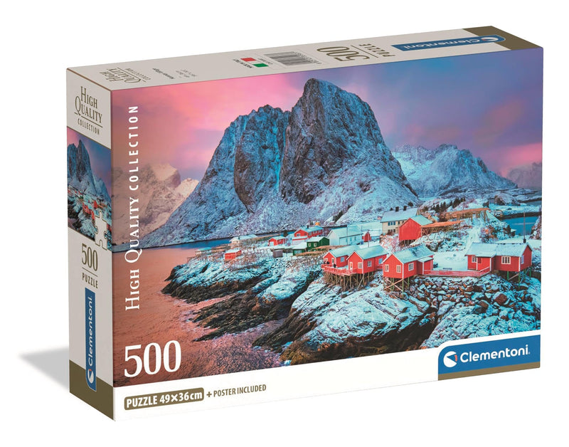 Clementoni -35587-Puzzel 500 HQC HAMNOY Dorp Compacte Doos