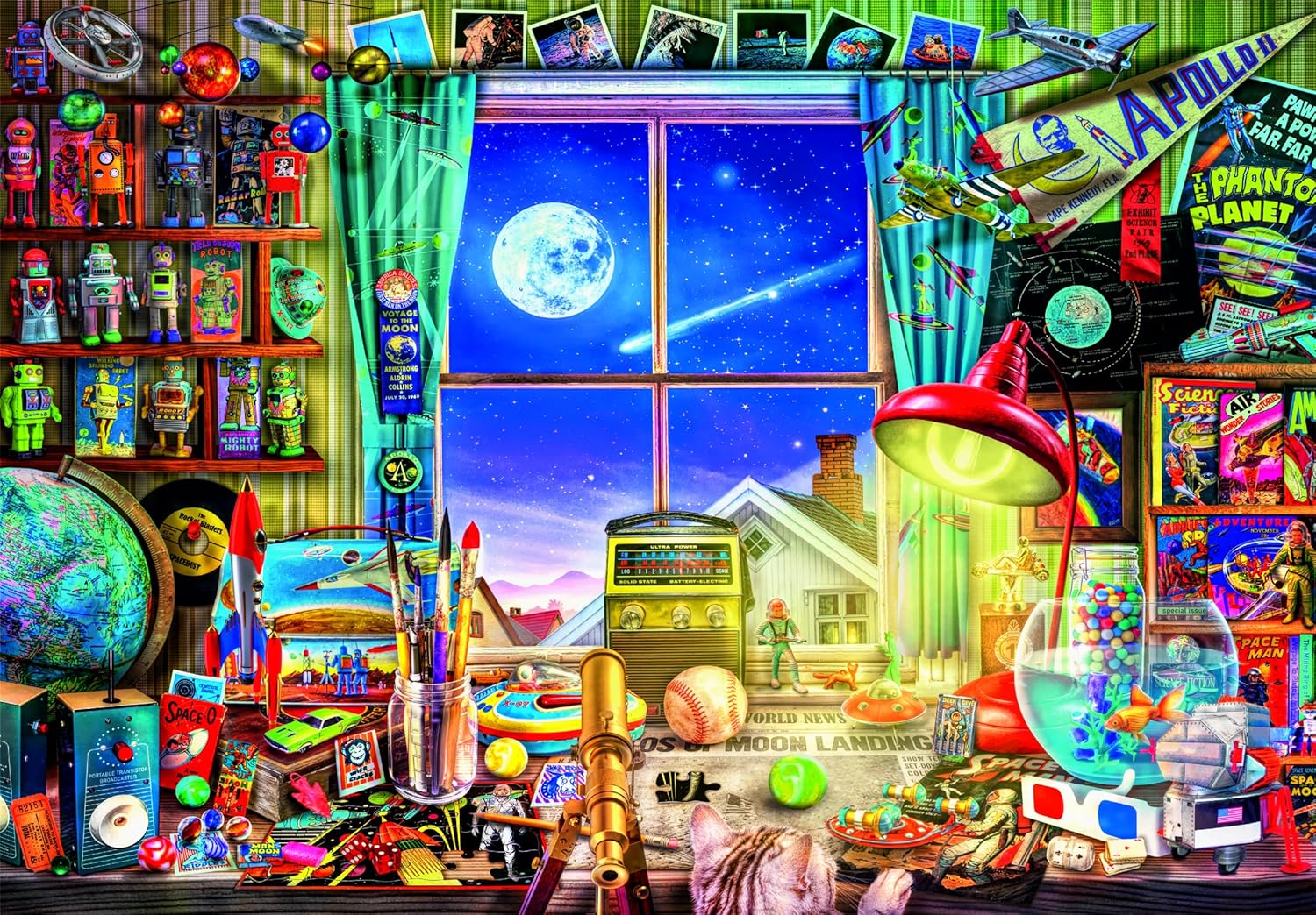 Clementoni - Puzzel met 500 stukjes voor volwassenen en jongens, collectie, thema To the Moon, illustratie panorama nacht, compacte doos, inclusief poster, cadeau-idee Made in Italy, 49 x 36 cm, 35590