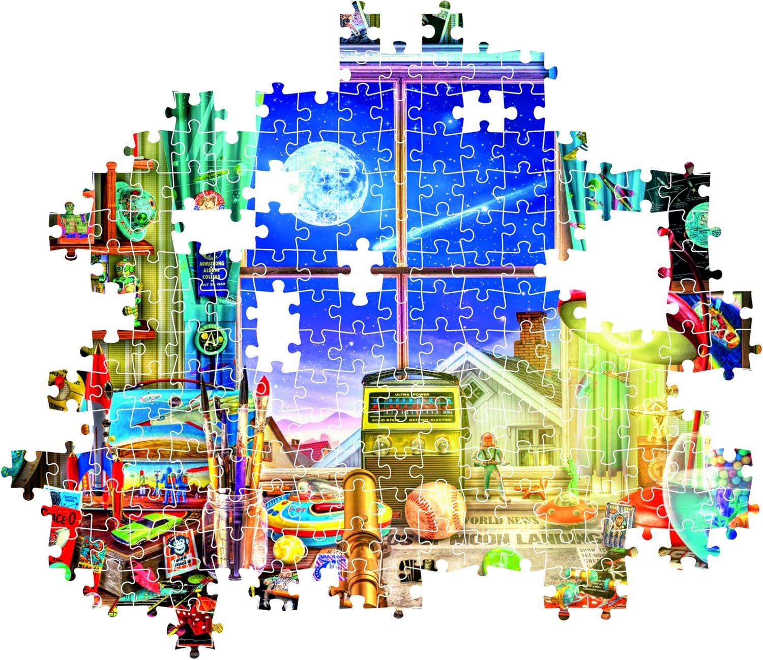 Clementoni - Puzzel met 500 stukjes voor volwassenen en jongens, collectie, thema To the Moon, illustratie panorama nacht, compacte doos, inclusief poster, cadeau-idee Made in Italy, 49 x 36 cm, 35590