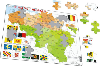 Larsen K59 Belgie Politieke Kaart, Meertalige (Nederlands/Frans) editie, Frame puzzel met 48 stukjes