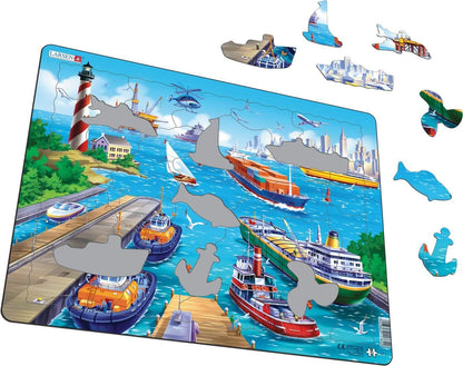 Larsen US2 Schepen in een drukke haven, Frame puzzel met 35 stukjes