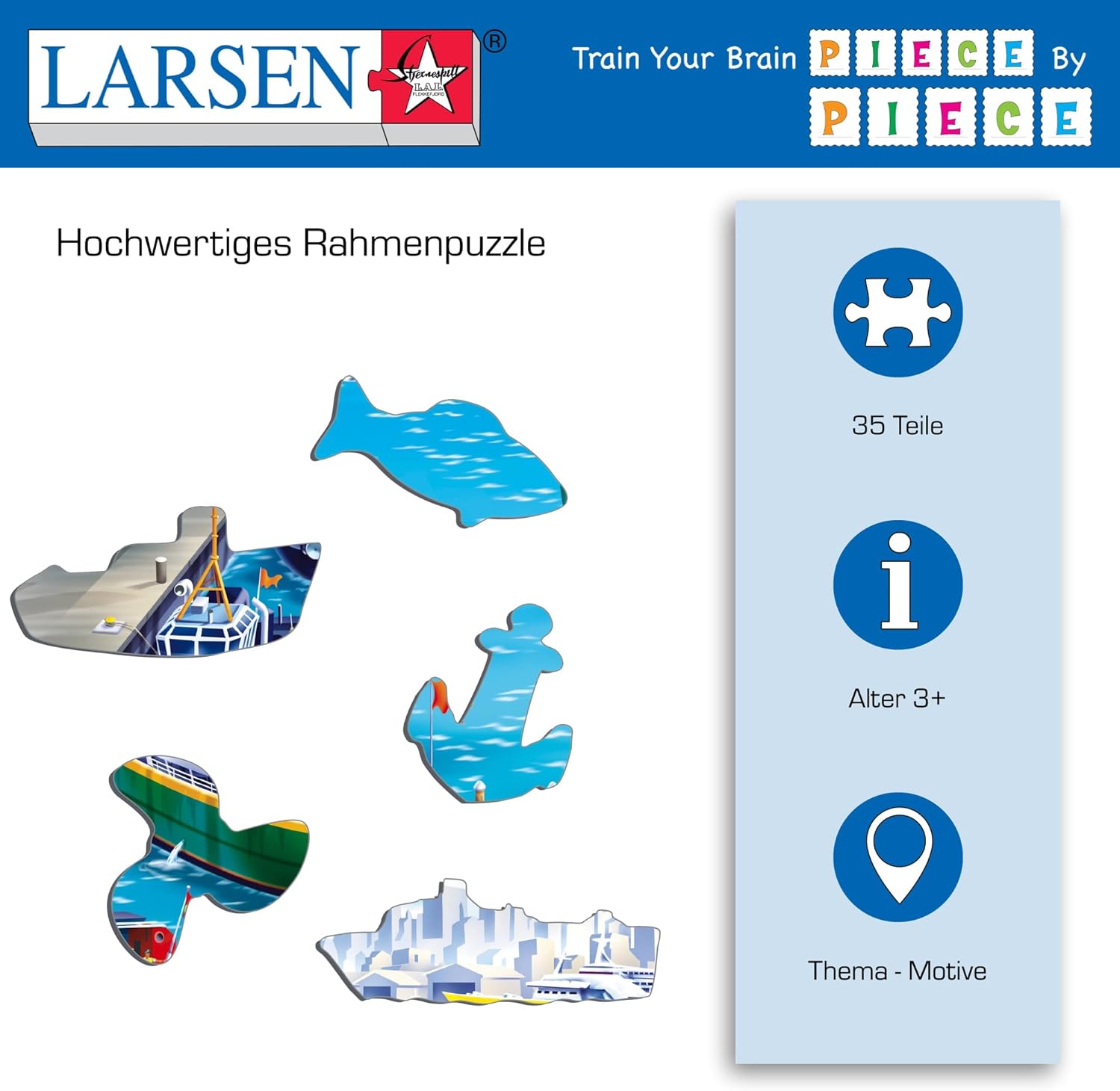 Larsen US2 Schepen in een drukke haven, Frame puzzel met 35 stukjes