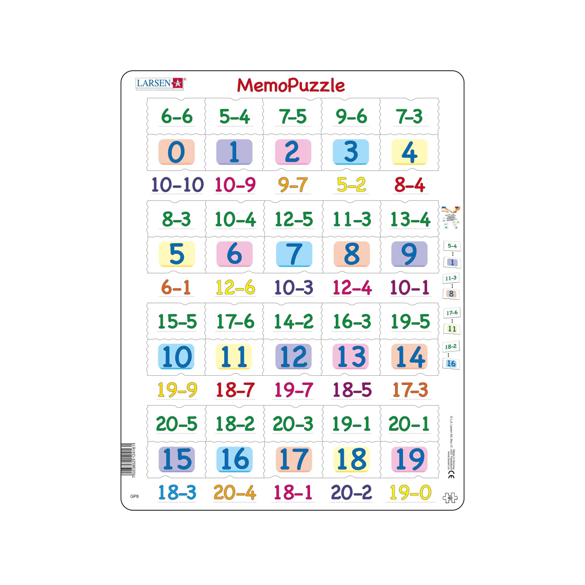 Selecta - Larsen Memopuzzel - Aftrekken met Getallen van 0-20 40st.