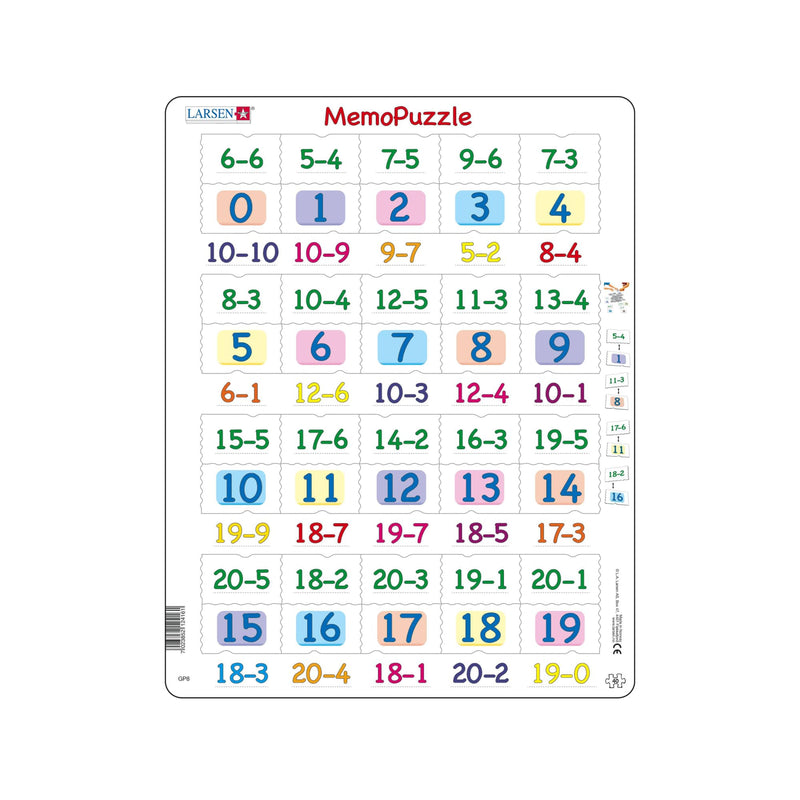 Selecta - Larsen Memopuzzel - Aftrekken met Getallen van 0-20 40st.
