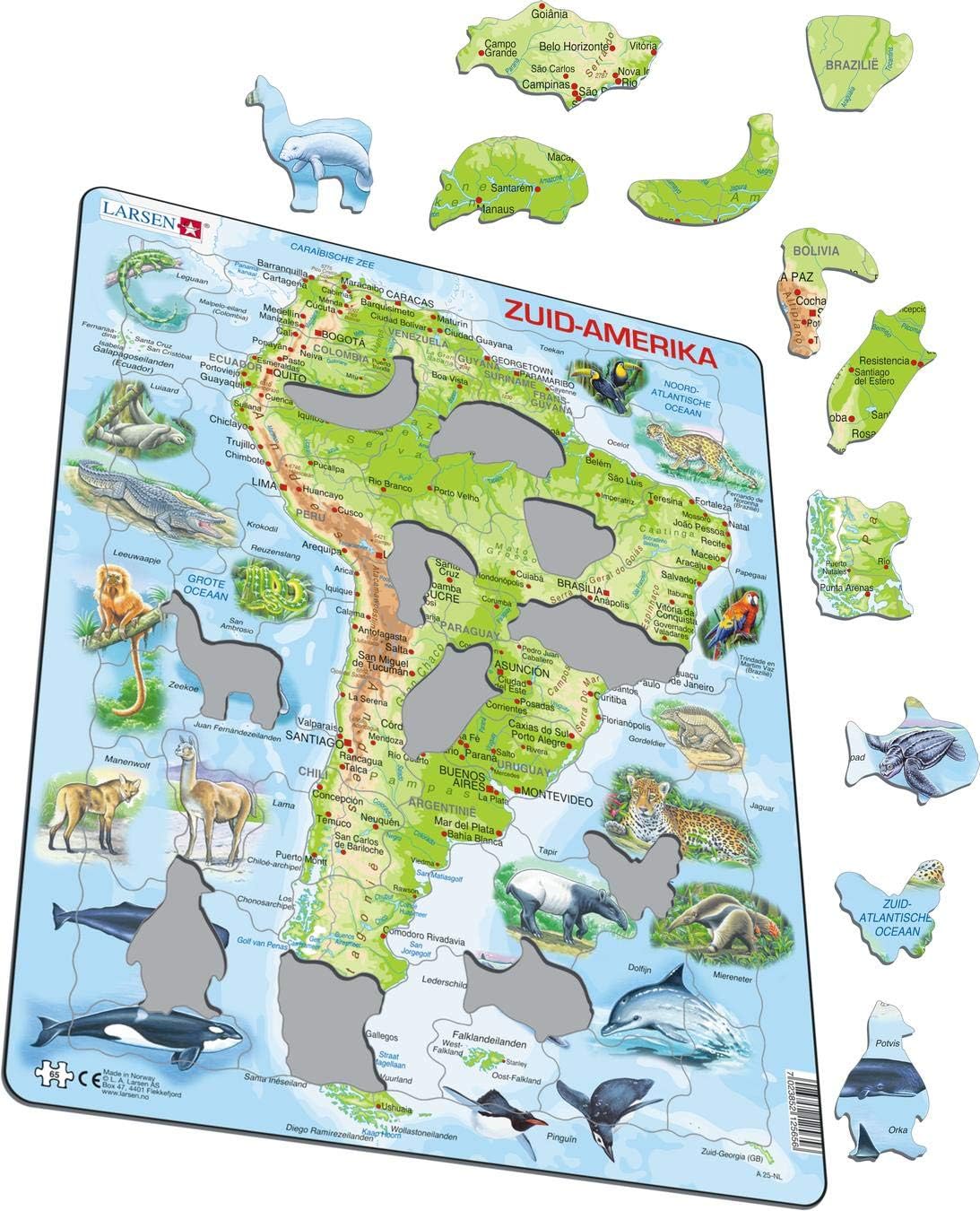 Larsen A25 América del Sur, edición en Holandés, Puzzle de Marco con 65 Piezas