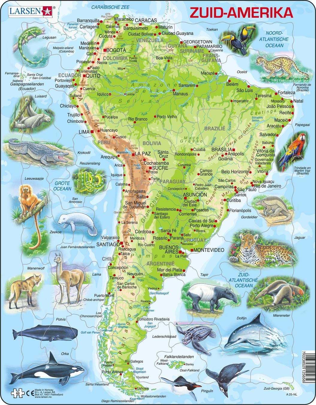 Larsen A25 América del Sur, edición en Holandés, Puzzle de Marco con 65 Piezas