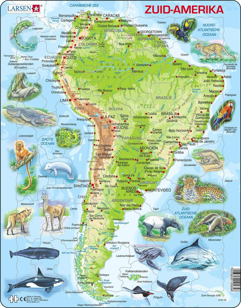 Larsen A25 América del Sur, edición en Holandés, Puzzle de Marco con 65 Piezas