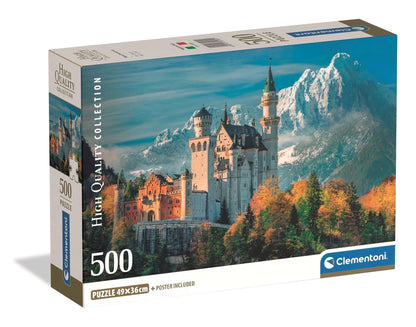 Clementoni -35589-Puzzel 500 HQC Neuschwanstein Castle Compacte Doos