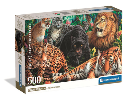 Clementoni -35584-Puzzel 500 HQC Wilde Katten Compacte Doos