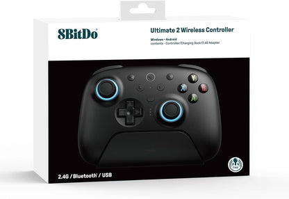 8Bitdo Ultimate 2 Wireless Controller for Windows & Android, Gaming Controller with TMR Joysticks, Switchable Hall Effect/Tactile Triggers, Motion Control, RGB Fire Ring, 8Speed Wireless Tech, Black