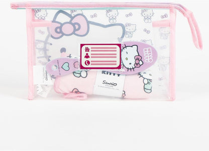 Hello Kitty Kulturbeutel für Reisen, Zubehör mit Kamm, Handtuch und Tasche für Hello Kitty, Kulturbeutel für Reisen oder Schule, Rosa, Transparente Kosmetiktasche mit Reißverschluss