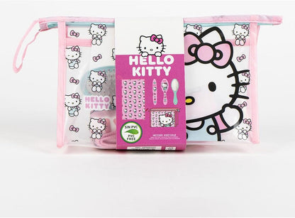 Hello Kitty Kulturbeutel für Reisen, Zubehör mit Kamm, Handtuch und Tasche für Hello Kitty, Kulturbeutel für Reisen oder Schule, Rosa, Transparente Kosmetiktasche mit Reißverschluss