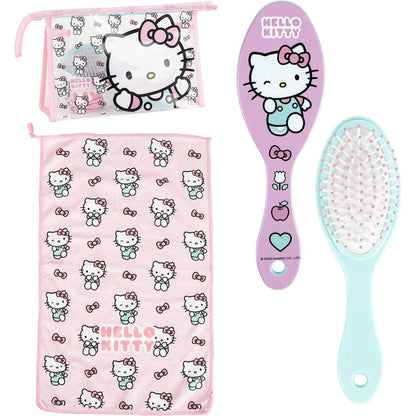 Hello Kitty Kulturbeutel für Reisen, Zubehör mit Kamm, Handtuch und Tasche für Hello Kitty, Kulturbeutel für Reisen oder Schule, Rosa, Transparente Kosmetiktasche mit Reißverschluss