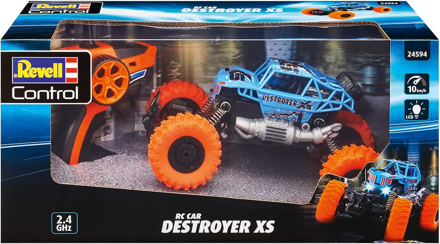 Revell Control Car Destroyer XS, schaal 1:18, perfect voor binnen- en buitenavonturen, 2,4 GHz afstandsbediening, led-koplamp voor nachtritten, ideaal cadeau voor RC-fans vanaf 8 jaar